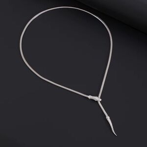 Silver Snake Lariat Necklace – Adjustable Y-Necklace Serpenti Statement Necklace